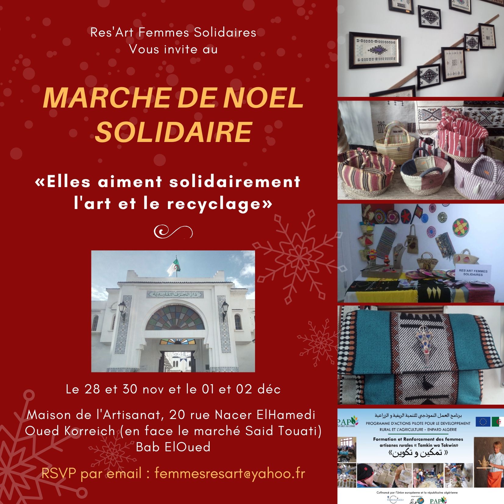 You are currently viewing Res’Art organise le “Marché de Noël” à la Maison de l’Artisanat de Bab El Oued